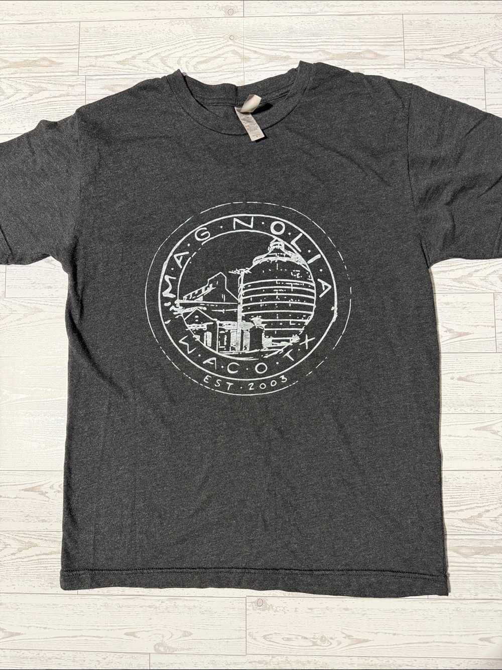 Next Level Apparel Magnolia Charcoal Gray Short Sleeve Tee with White Graphic